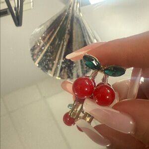 Cherry Red and Green Earrings
